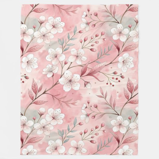 Rosafarbenes Sakura-Blütenmuster Fleecedecke (Vorderseite)