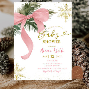 Rosafarbenes Schleifen-Coquette-Winter-Baby-Shower Einladung