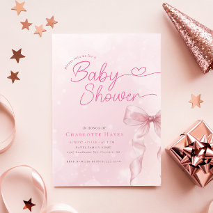 Rosafarbenes Schleifen-Mädchen-Baby-Empfangsfeier Einladung