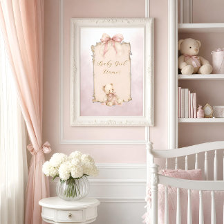 Rosafarbenes Teddy-Bär-Nursery-Namensposter Poster