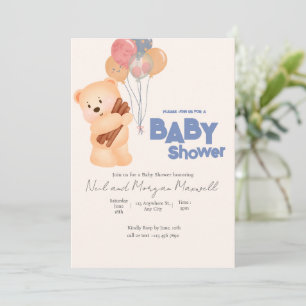 Rosafarbenes Teddybär-Baby-Ballon-Duschbad Einladung