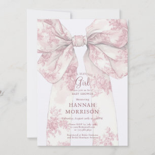 Rosafarbenes Toile-Schleifen-Baby-Shower-Mädchen Einladung