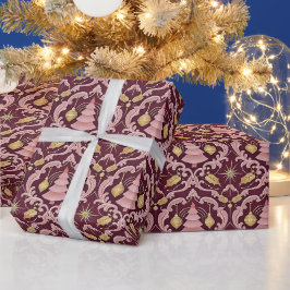 Rosafarbenes und Burgunderrotes Barock-Weihnachtsm Geschenkpapier