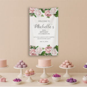 Rosafarbenes Vintage-Flora-50.-Geburtstags-Willkom Banner