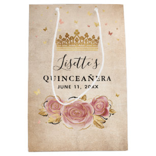 Rosafarbenes Wasserfarben-Roségold-Quinceanera Mittlere Geschenktüte