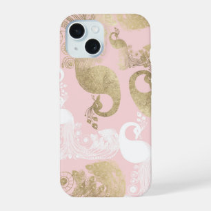 Rosafarbenes Weißgold königlicher Pfau Vogel  iPhone 15 Hülle