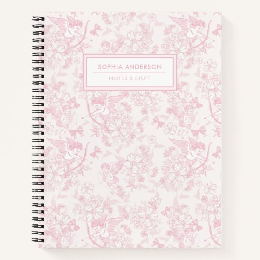 Rosafarbenes Whimsical Cupid & Kirschblüten  Notizblock (Vorderseite)