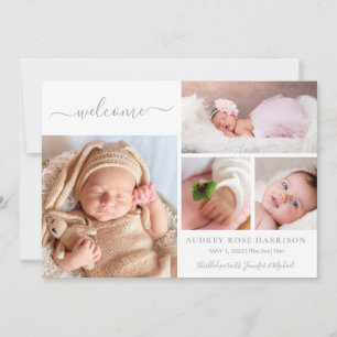 Rosafarbenes Willkommen Baby Mädchen Foto Collage  Ankündigung