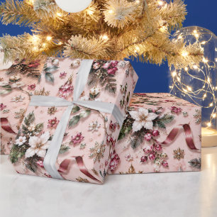 Rosafarbenes Winterblumenmuster Geschenkpapier