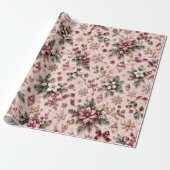 Rosafarbenes Winterblumenmuster Geschenkpapier (Ungerollt)