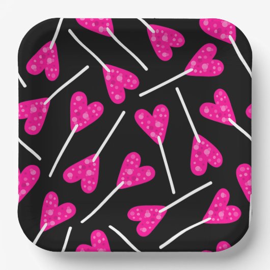 rosaförmiger Lutscher Süßigkeit schwarz Pappteller (Vorderseite)