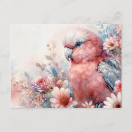 Rosakakadu Galah Blumen-Aquarell Postkarte