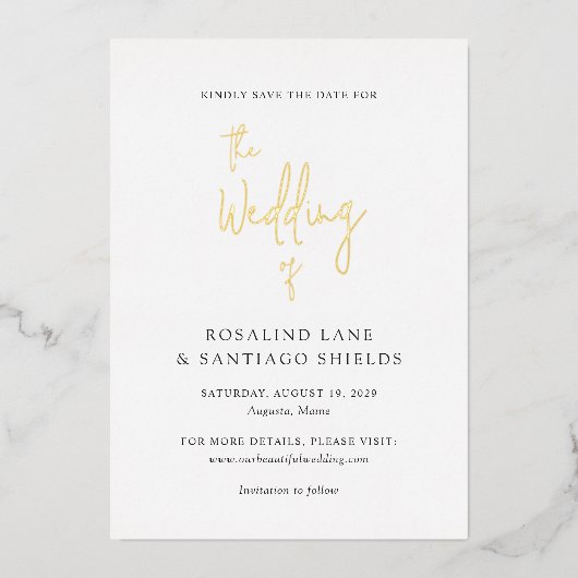 Rosalind Modern Elegante Hochzeit Save the Date Folieneinladung (Vorderseite)