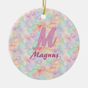 rosane blaue Wasserfarbe Pastell Monogramm Name Bu Keramik Ornament