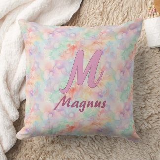 rosane blaue Wasserfarbe Pastell Monogramm Name Bu Kissen