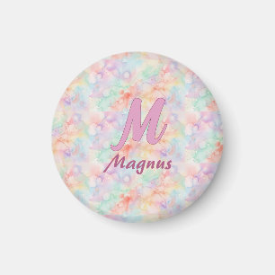 rosane blaue Wasserfarbe Pastell Monogramm Name Bu Magnet