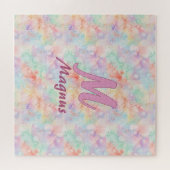 rosane blaue Wasserfarbe Pastell Monogramm Name Bu Puzzle (Horizontal)