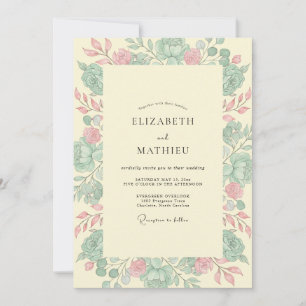 Rosane Hochzeit in Mint und Pink Einladung