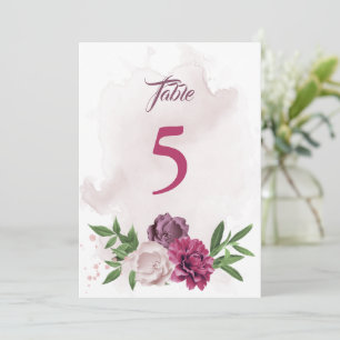 rosane mauve botanische Tischnummernkarte Einladung