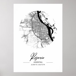 Rosario - Argentinien Black Water City Karte Poster