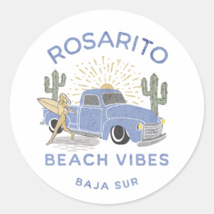 Rosarito Mexico Strand Vibes vintage Runder Aufkleber