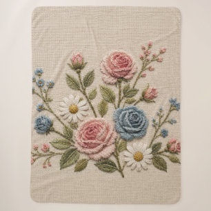 Rosarot und blau bestickte Rosen Sherpadecke