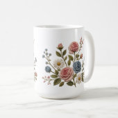 Rosarot und Blaue Gestickte Rosen Kaffeetasse (VorderseiteRechts)
