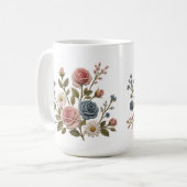Rosarot und Blaue Gestickte Rosen Kaffeetasse (Vorderseite Links)