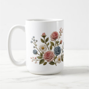 Rosarot und Blaue Gestickte Rosen Kaffeetasse