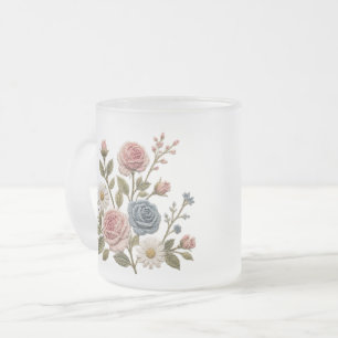 Rosarot und Blaue Gestickte Rosen Mattglastasse