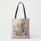 Rosarot und Blaue Gestickte Rosen Tasche (Vorderseite)