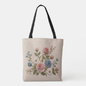 Rosarot und Blaue Gestickte Rosen Tasche (Rückseite)