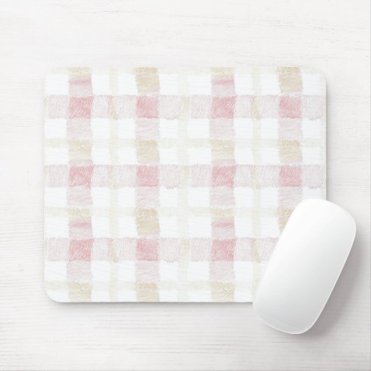 Rosarot Weiß Creme Kariert Gestreift Mousepad (Mit Mouse)