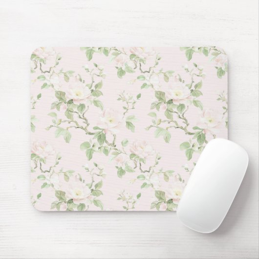 Rosarot Weiße Romantische Blumen Mousepad (Mit Mouse)