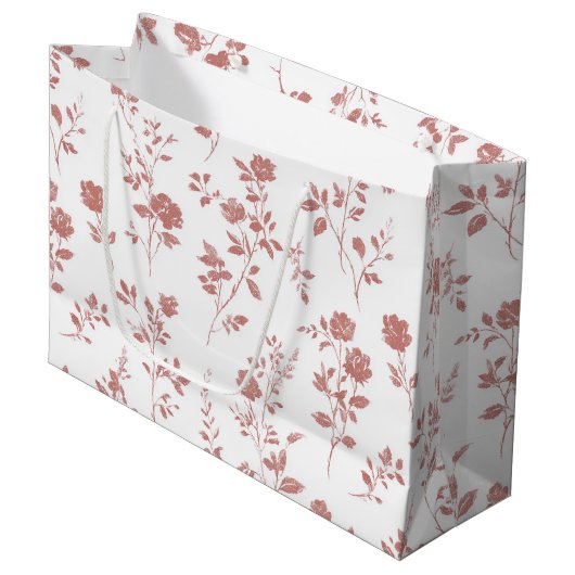 Rosarote Florale Hochzeitsdusche Große Geschenktüte (Vorderseite Schrägansicht)