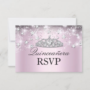 Rosarote Funkelnde Tiara Sterne Quinceanera RSVP Karte