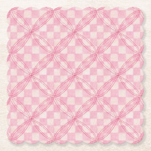ROSAROTE PATCHWORKQUILT Bogenförmige quadratische Untersetzer (Vorderseite)