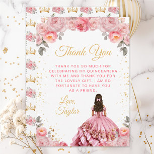 Rosarote Prinzessin Floral Quinceañera Dankeskarte