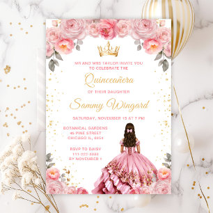 Rosarote Prinzessin Florale Quinceañera Einladung