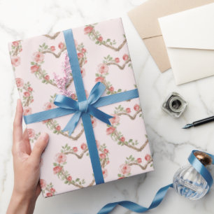 Rosarote Romantische Rote Rosen Florale Herz Hochz Geschenkpapier