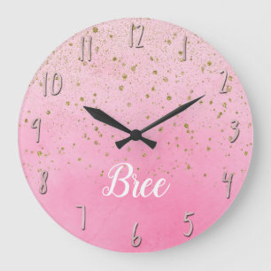Rosarote Rosa- und Goldglitter-Glamour-Chic Große Wanduhr