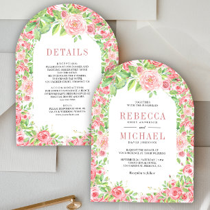 Rosarote Rosen Bogen Blumen All-in-One-Hochzeit Einladung