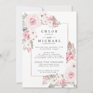 Rosarote Rosen Rustikale Florale Hochzeit Ankündigung