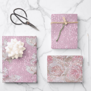 Rosarote Schmetterlings-Glanz-Geburtstag Geschenkpapier Set