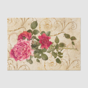 Rosarote Vintage Rosen mit Damast Seidenpapier