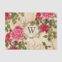 Rosarote Vintage Rosen-mit Monogramm Initiale