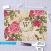 Rosarote Vintage Rosen-mit Monogramm Initiale Seidenpapier (Handwerk)