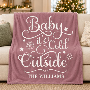 Rosarote Weihnachtsdecke 'Baby, es ist kalt drauße Fleecedecke
