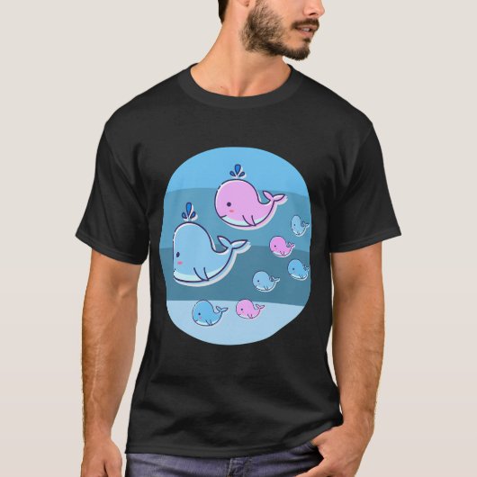 rosaroter blauer Fisch T-Shirt (Vorderseite)