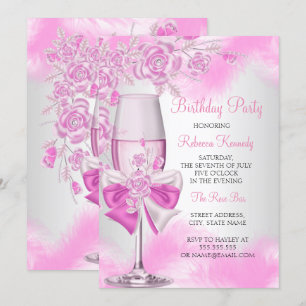 Rosaroter Champagner Weiß Floral Party Einladung